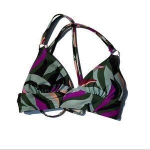 Hula Honey Hyper Tropics Green Fuchsia Blue Plunge Strappy Bikini Top Sz XS NWT